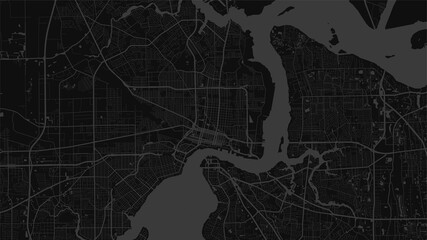 Dark grey vector background map, Jacksonville city area streets and water cartography illustration.