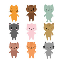 Adorable cats. Set of cute cartoon animals. Fits for designing baby clothes. Hand drawn smiling characters. Happy animal