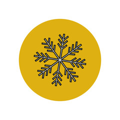 Snowflake icon with a black outline in a yellow circle. User interface button in the application. Snowy weather forecast. Vector graphics.