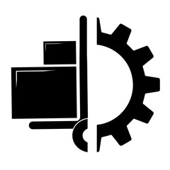 Handcart in gear icon, vector illustration. Flat design style