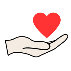 Heart health care symbol simple icon. Illustration of hand