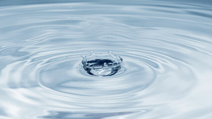 water drop splash in a glass blue colored