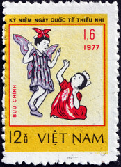 Postage stamp Vietnam 1978 two girls playing