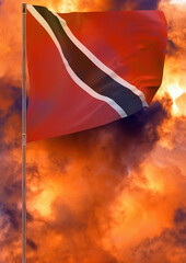 Trinidad and Tobago flag on pole with sky background