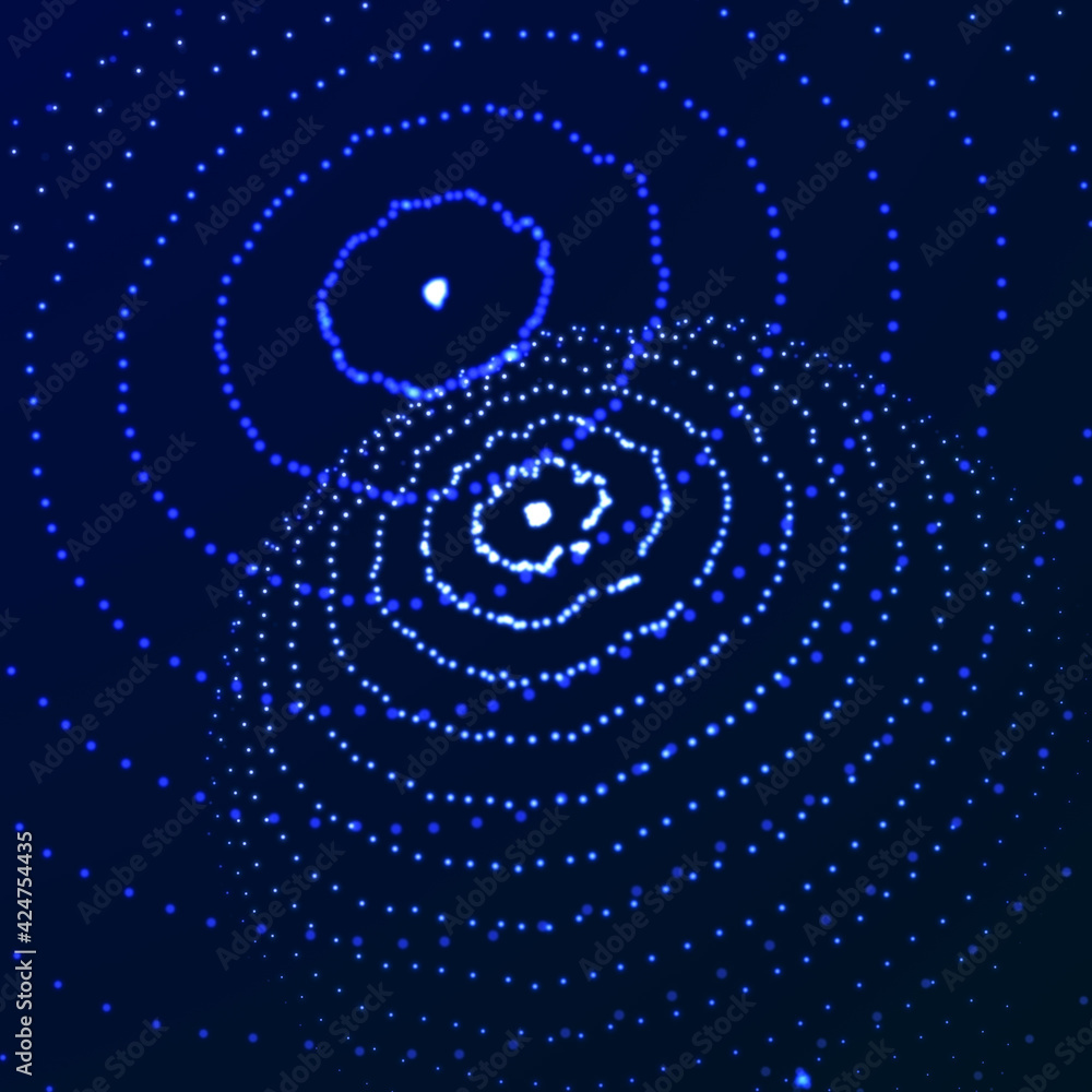 Poster abstract 3d sphere. futuristic dots background. colored music surface. 3d rendering.