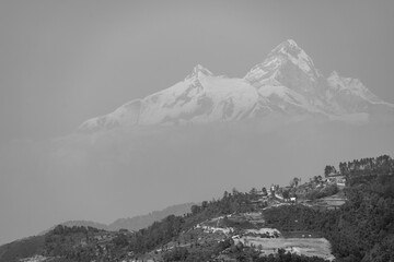 Fototapeta na wymiar Snow Capped Mountain in Black and White
