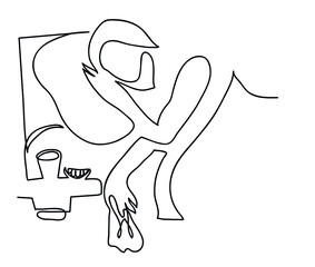 One line drawing of sick woman.
One continuous line drawing of flu concept.