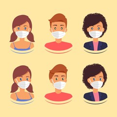 Different view of people using medical protective mask