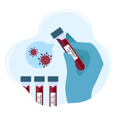 Doctor's Hands holding a positive blood test tubes for Covid-19 Coronavirus