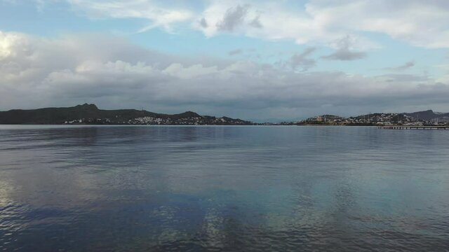 A panoramic photo of a scenery that captures a beautiful sea in Bodrum, Turkey.