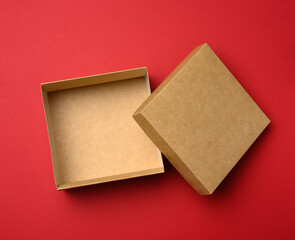 empty square brown box on a red background,