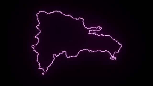 Neon Map of Dominican Republic, Dominican Republic outline, Animated close up map Dominican Republic 