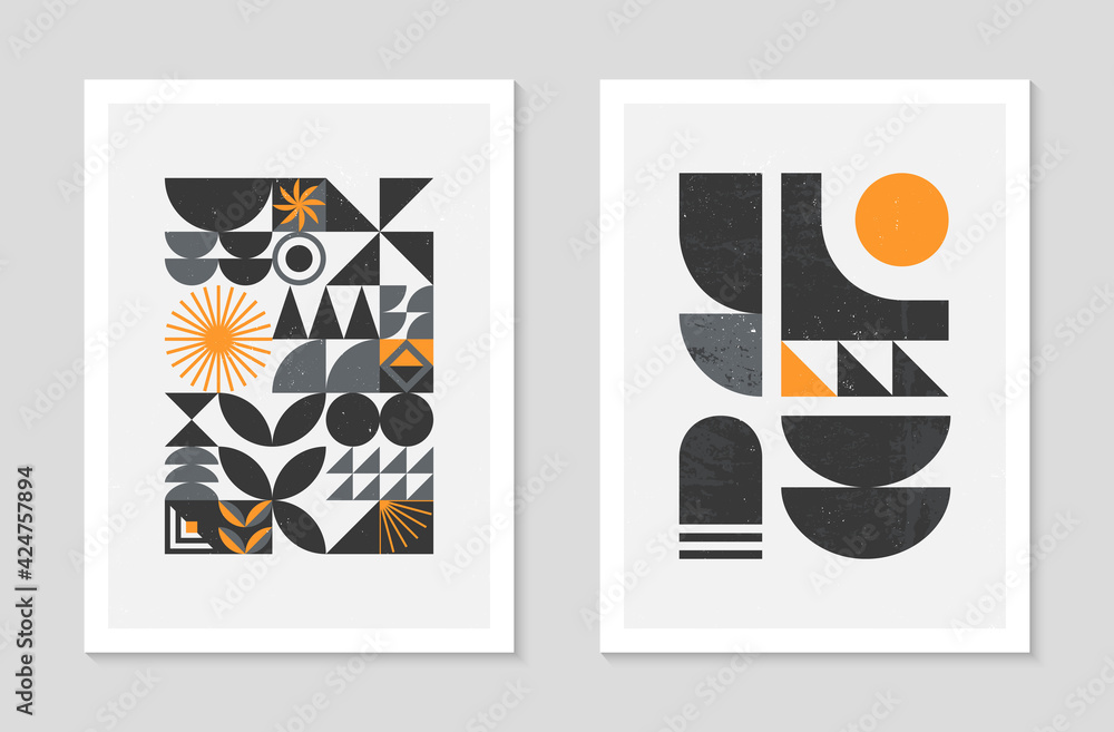 Poster set of abstract bauhaus geometric pattern backgrounds.trendy minimalist geometric design with simple