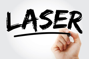LASER - Light Amplification by Stimulated Emission of Radiation acronym with marker, technology...