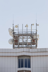 Technology on the top of the telecommunication GSM (5G,4G,3G) tower.