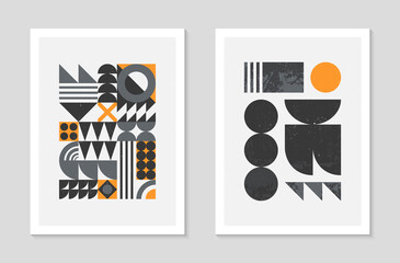 Set of abstract bauhaus geometric pattern backgrounds.Trendy minimalist geometric design with simple shapes and elements.Mid century modern artistic vector illustrations.Scandinavian ornament.
