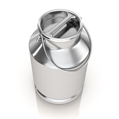 Closed aluminum milk can container. Metal dishe for transporting and preserving milk, isolated on white background