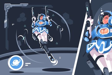 Cartoon girl with blaster gun © Kit8 d.o.o.
