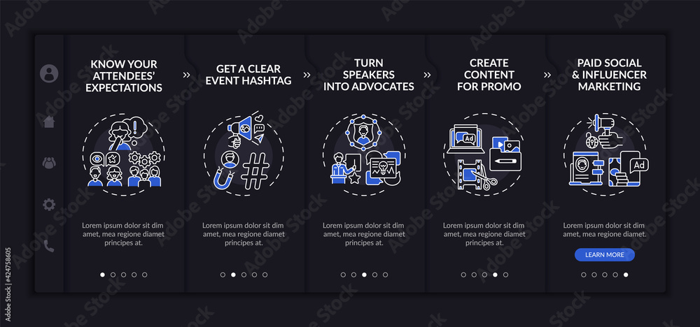 Poster online meeting marketing onboarding vector template. responsive mobile website with icons. web page 