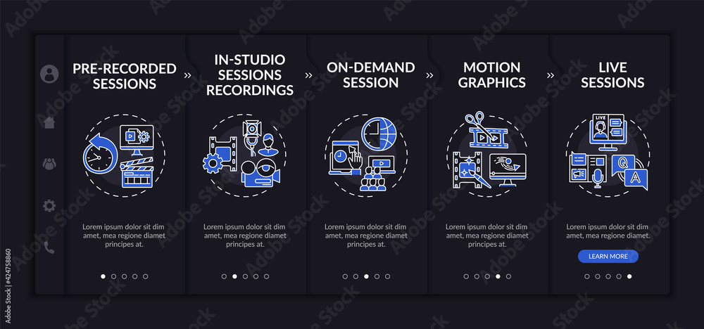 Aufkleber online meeting content onboarding vector template. responsive mobile website with icons. web page wa