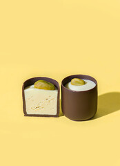 chocolate candy on a yellow background