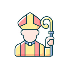 Clergy RGB color icon. Male catholic priest. Vatican pope. Religious figure. Christian church pastor. Society class and status. Social classification group member. Isolated vector illustration