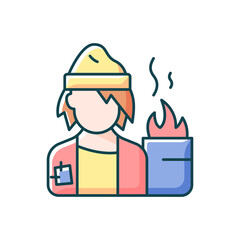 Lower class RGB color icon. Homeless man. Poverty, beggar living on street. Person with no home. Life crisis. Society problem. Social classification group member. Isolated vector illustration