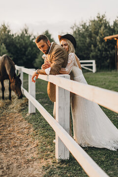 Beautiful wedding couple. Bohemian wedding at the ranch.
