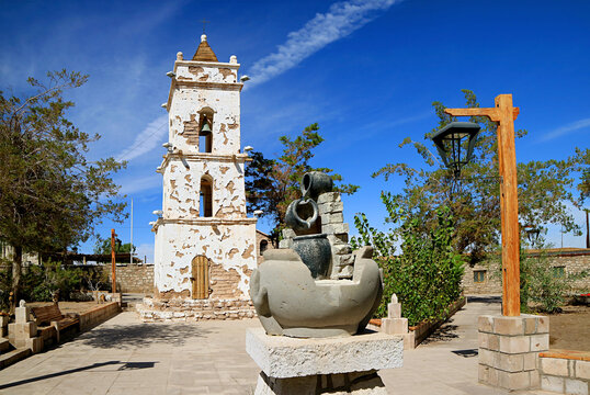 Historic Bell Tower of Saint Lucas Church(Iglesia de San Lucas) in Toconao Town, Atacama Desert, Northern Chile