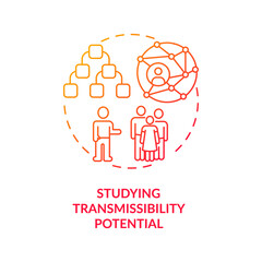 Studying transmissibility potential concept icon. Discovering spreading speed and conditions of virus. Covid pandemia idea thin line illustration. Vector isolated outline RGB color drawing