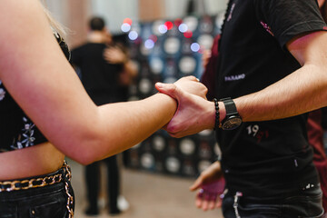 Kharkiv, Ukraine 12.03.21 Man and woman are dancing passionately bachata at party