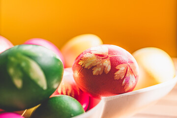 Holy Week Setting -Colorful, Embelished Easter Eggs in Bowl