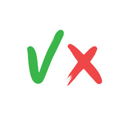 Check marks hand drawn style. Green Tick and red x. Approval vote symbols.