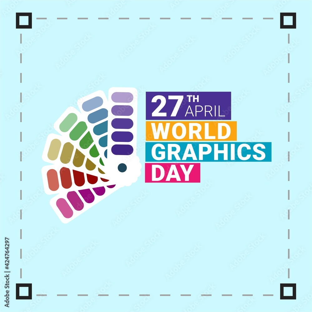 Poster april 27 worlds graphics day multi-colour text effect with standard border in a white background, be