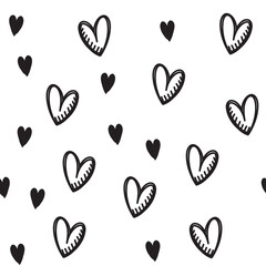 Hand drawn doodle hearts seamless pattern. Valentine's day heart illustrations texture background.