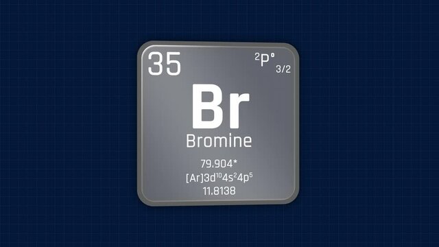 Bromine or Br Element Periodic Table Animation on Grid Background and Green Screen
