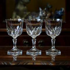 set of antique glass wine glasses. crystal glasses set