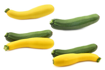 green and yellow zucchini's on a white background