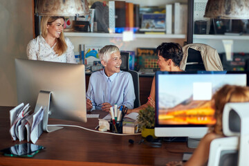 Group of lovely successful business woman at work