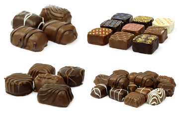 assorted decorated luxury chocolate bonbons on a white background