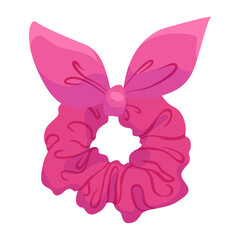 Bright pink female scrunchy vector flat illustration. Hairband for woman stretching hair accessory