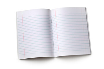 Open empty blank notebook with lines isolated on white background  