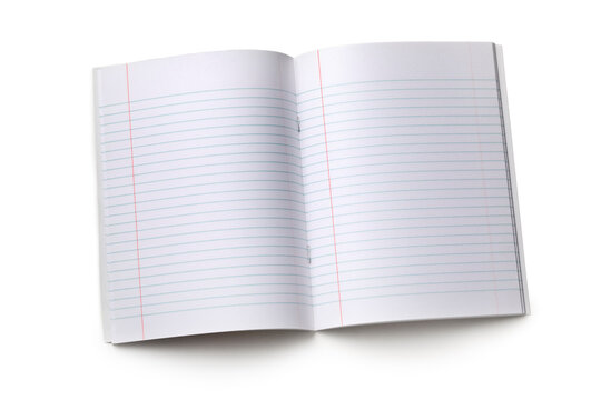 Open empty blank notebook with lines isolated on white background  