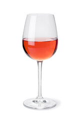 Single glass of rose wine isolated on white background 