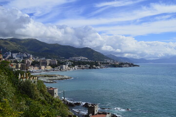 Fototapeta na wymiar The coastline of Genoa, Italy