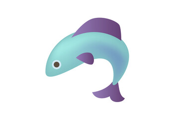 Blue fish illustration, Jumping cartoon decorative, blue fish. isolated on white background.