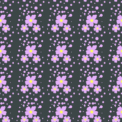 Vector seamless pattern with pink flowers on a grey background. Use in fabric, wrapping paper, wallpaper, bags, clothes, dishes, cases on smartphones and tablets.	