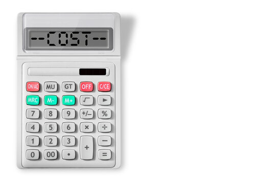 Calculator with written text cost - concept image with copy space