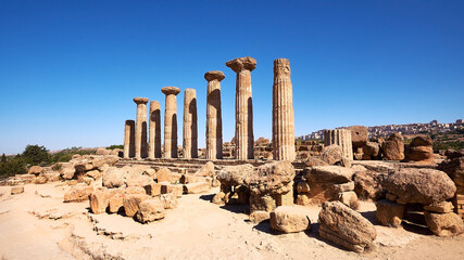 Famous eight columns of the Temple of Heracles or Hercules, known as Tempio di Eracle in Italian....