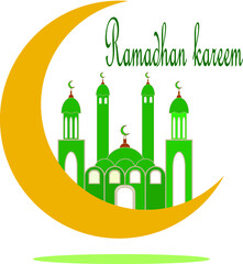 greetings for ramadhan, with crecent and mosque, illustration of isolated islamic vector. ramadhan kareem text. ramadhan kareem islamic text banner. - vector